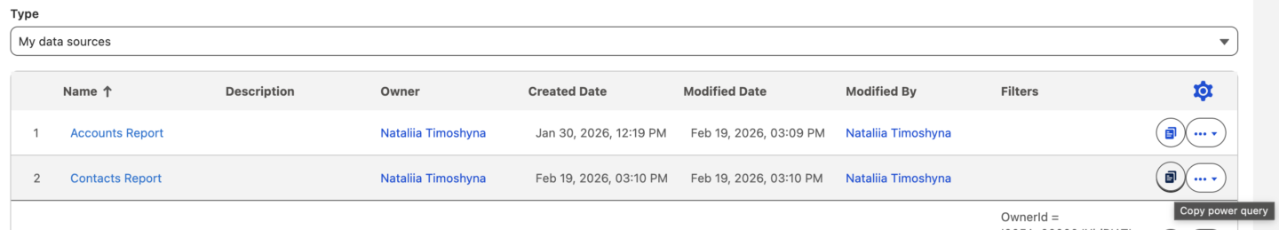 In the Data Sources list, click the Power Query copy icon next to your data source.