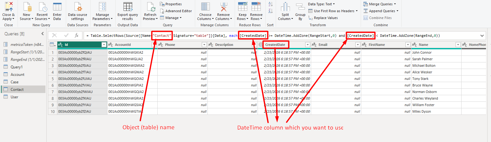 Set up incremental refresh for Salesforce data in Power BI - Step 4.2