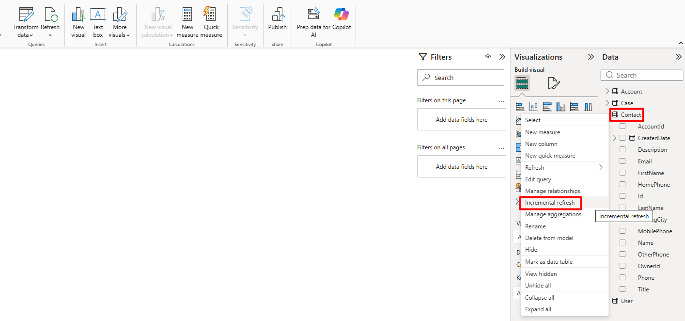 Set up incremental refresh for Salesforce data in Power BI - Step 5
