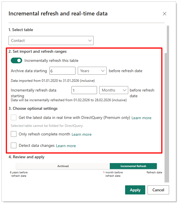 Set up incremental refresh for Salesforce data in Power BI - Step 6