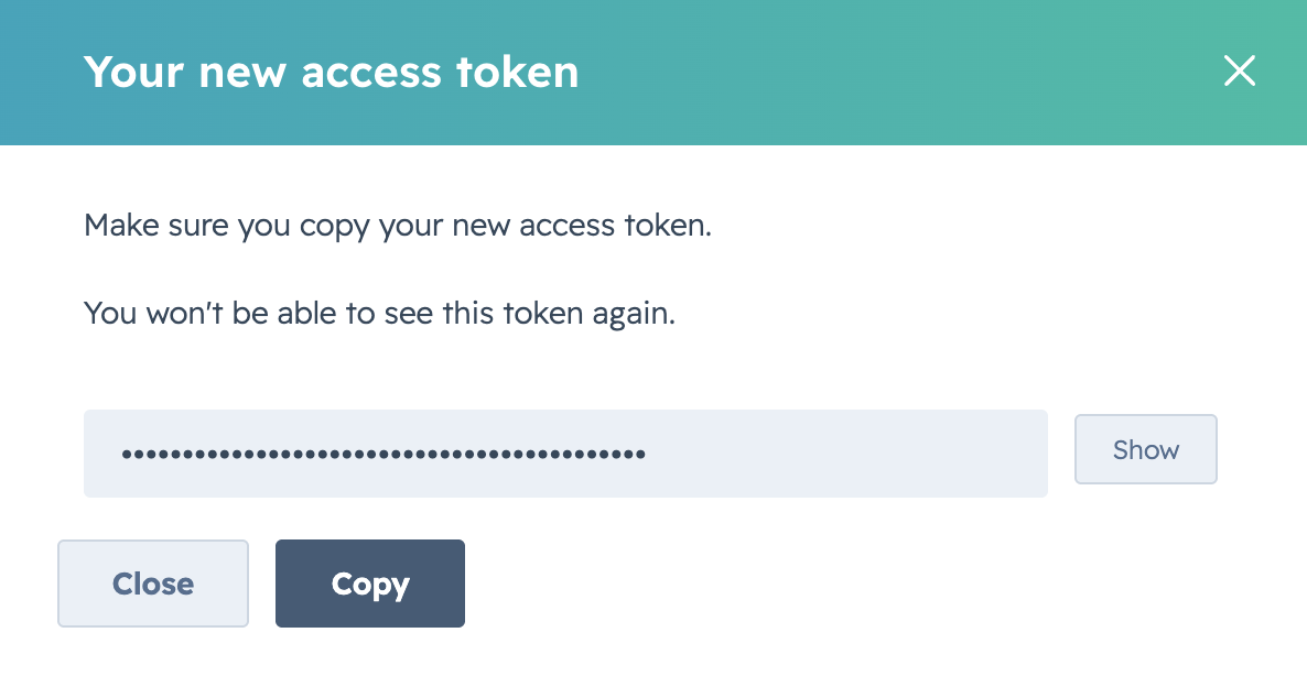 Your new access token — copy now, won't show again