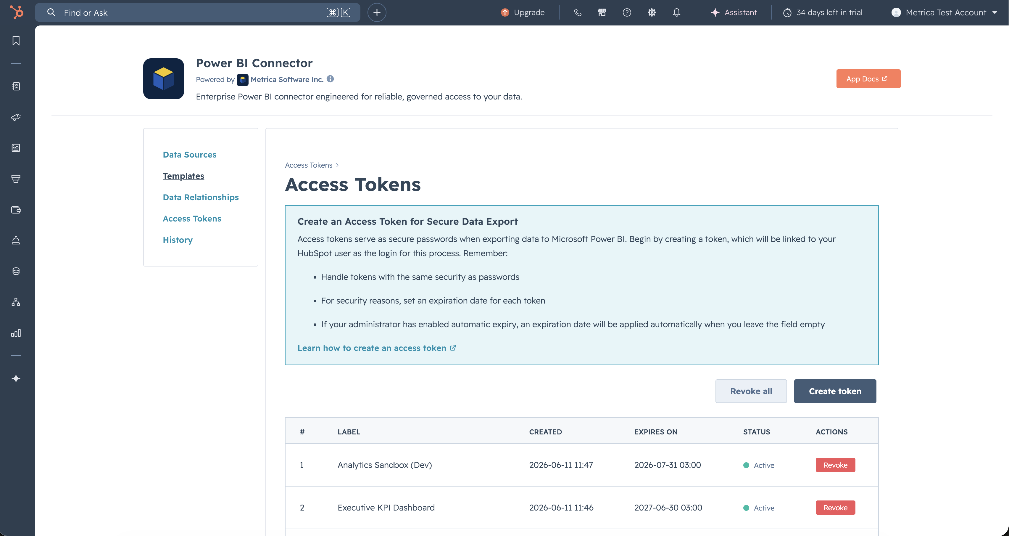 Access Tokens page — Create an Access Token intro