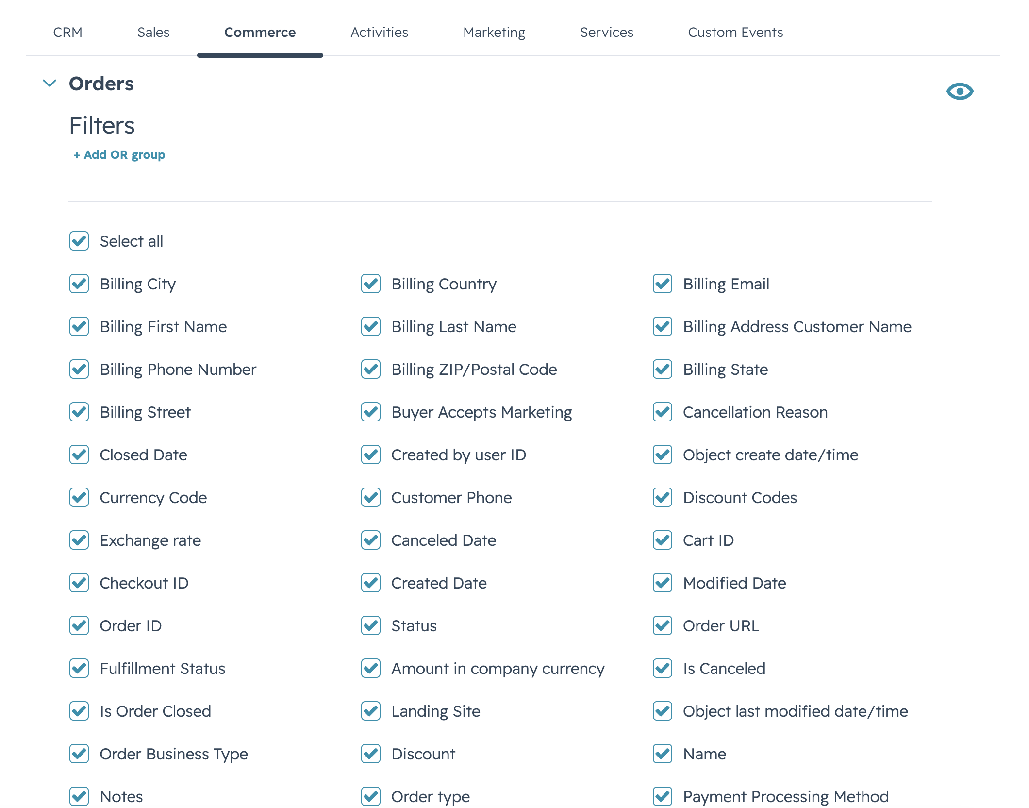 Create Data Source — pick fields and filters