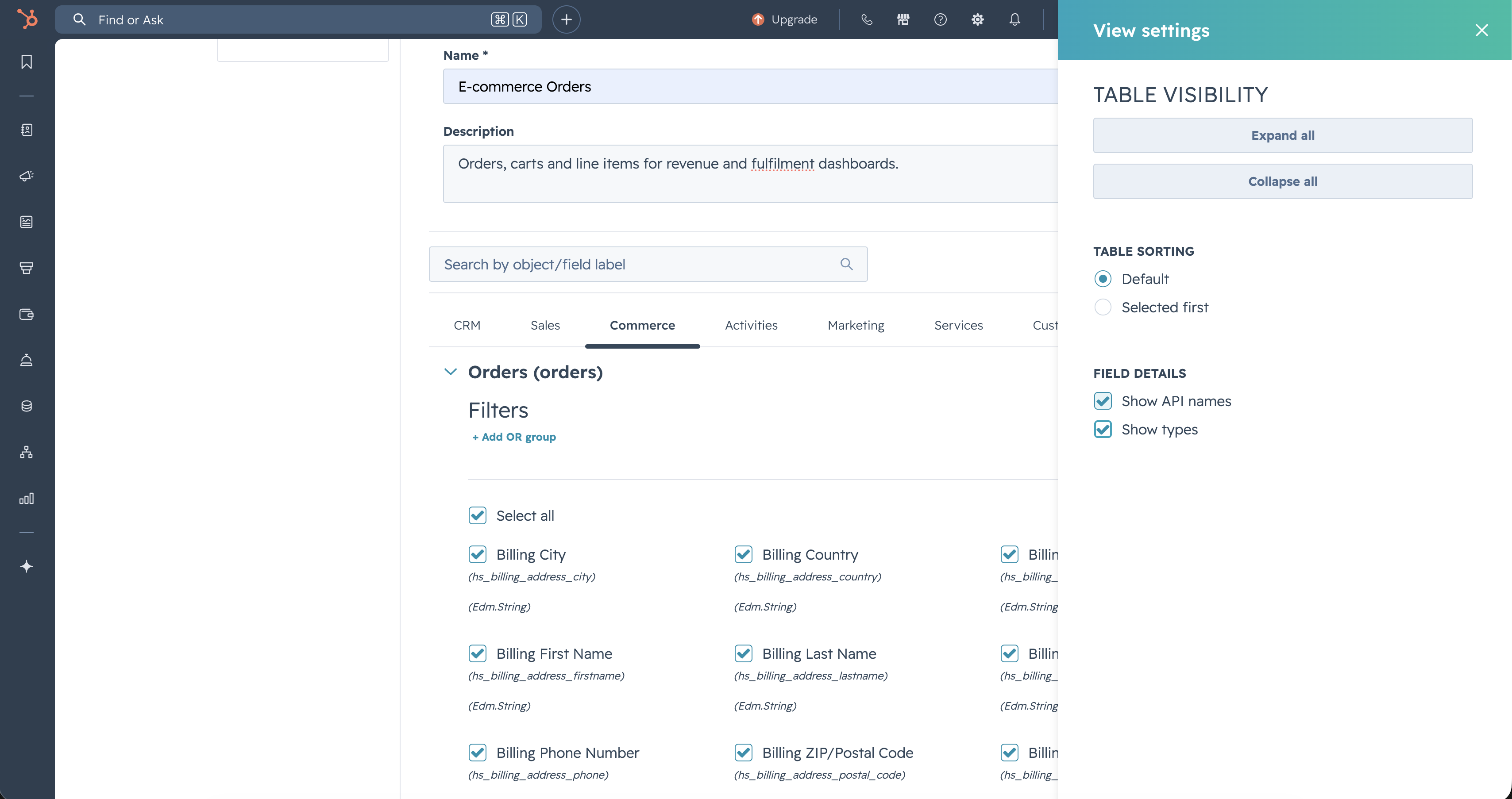 Create Data Source — View settings panel