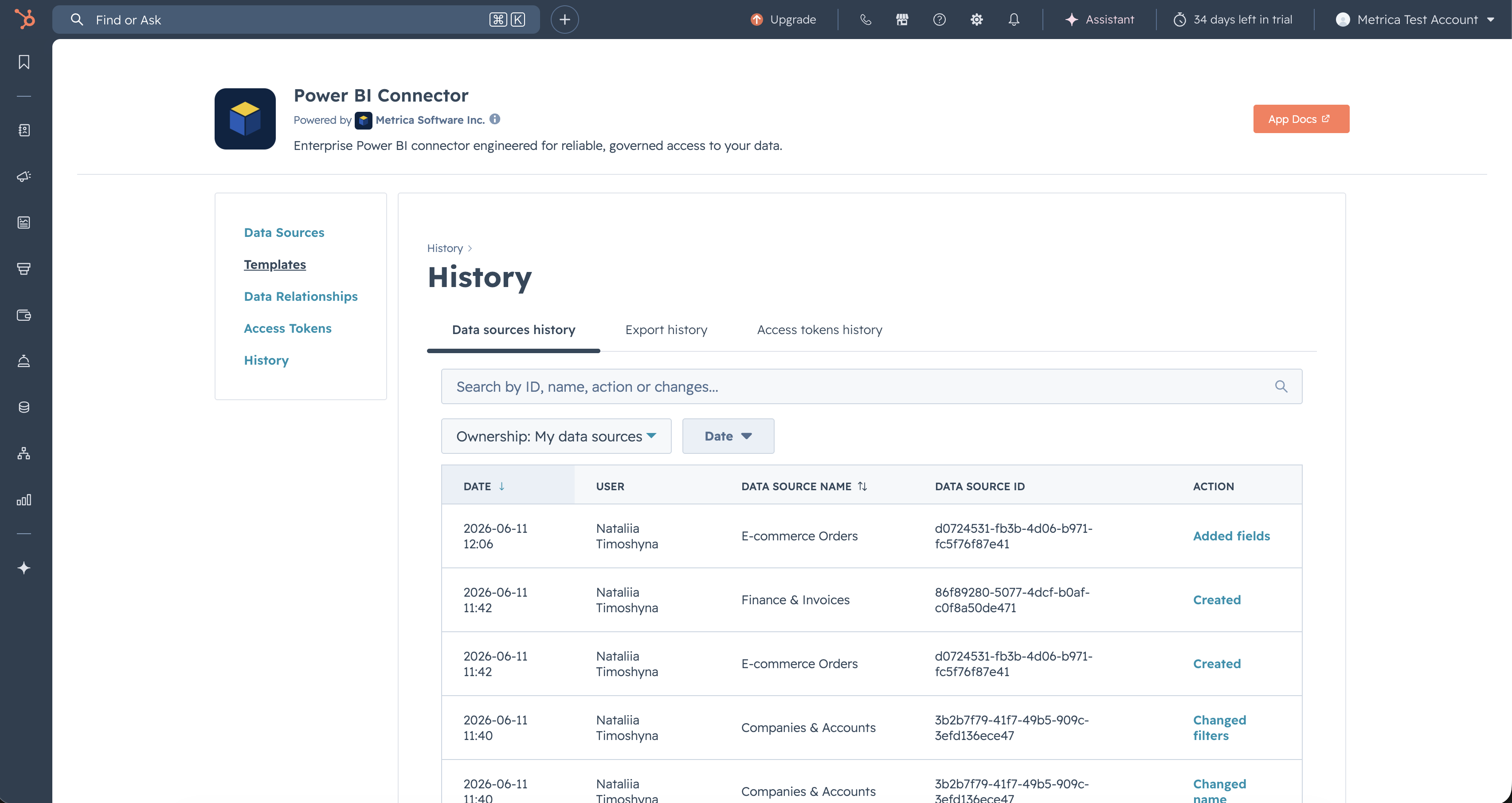 History — Data sources tab