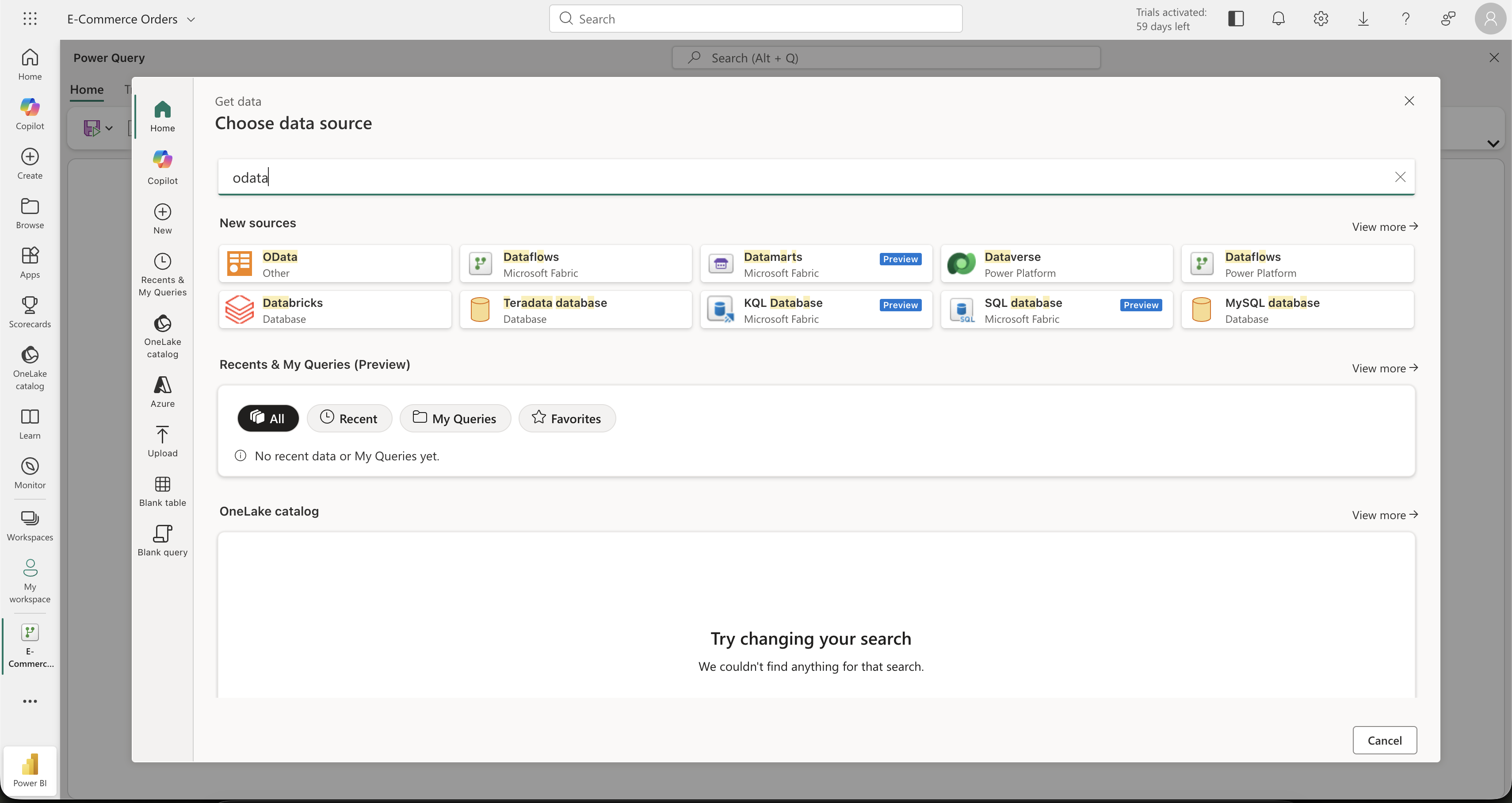 Power Query — Choose data source, OData