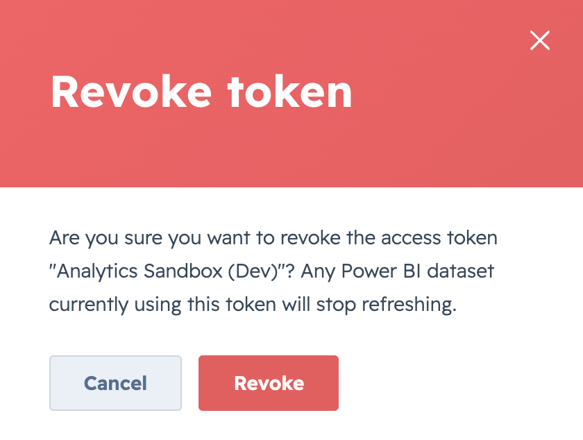 Revoke a single token — confirmation dialog