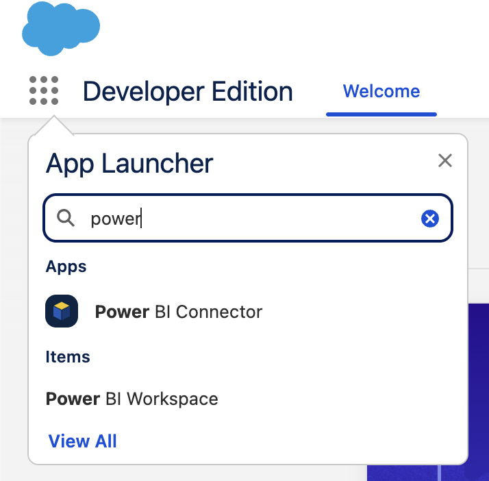 App Launcher: search for Power BI Connector