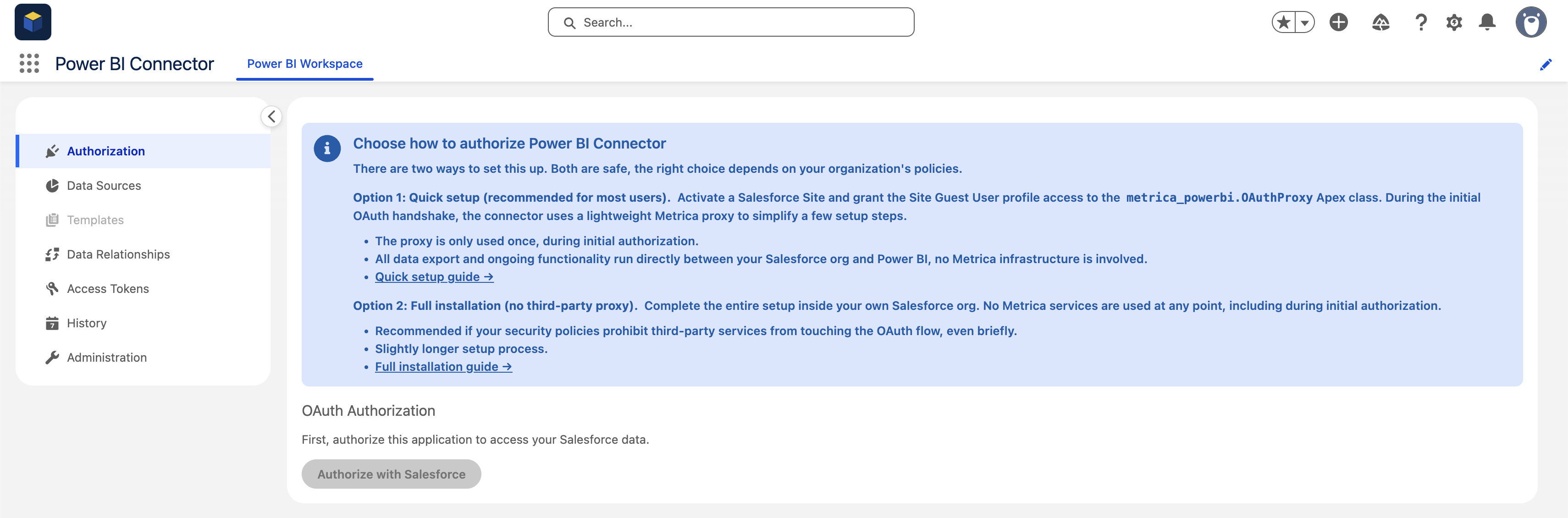 Choose how to authorize Power BI Connector