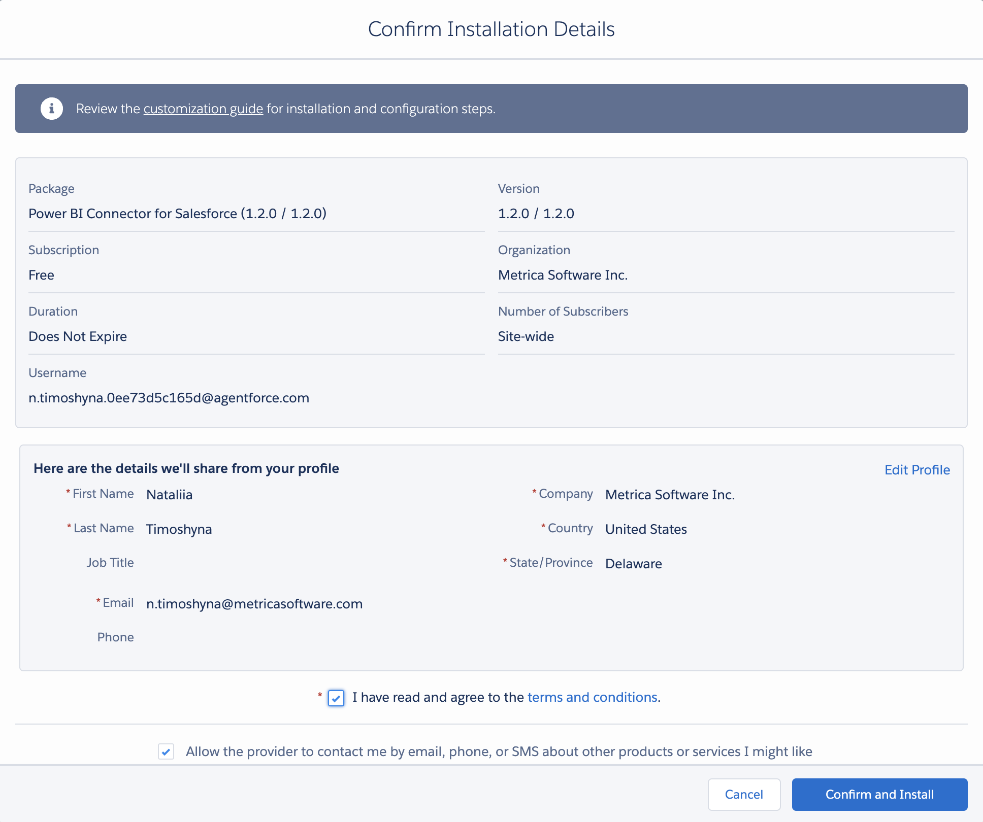 Confirm Installation Details