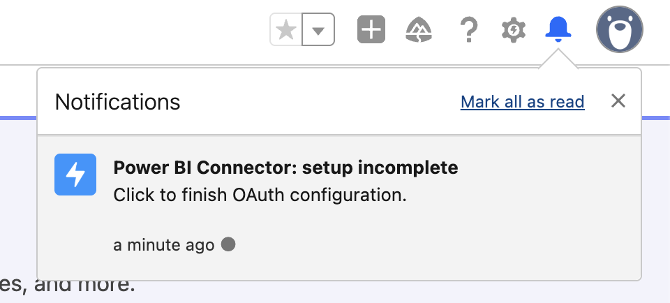 Setup notification: click to finish OAuth configuration