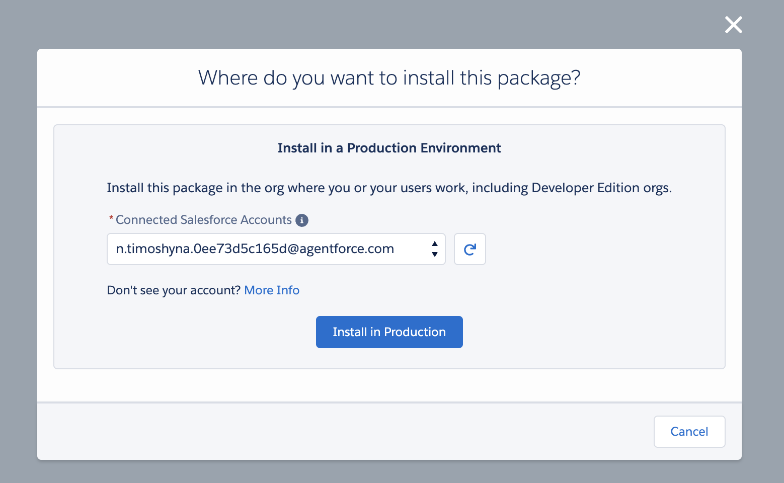 Where do you want to install this package? Production or Sandbox