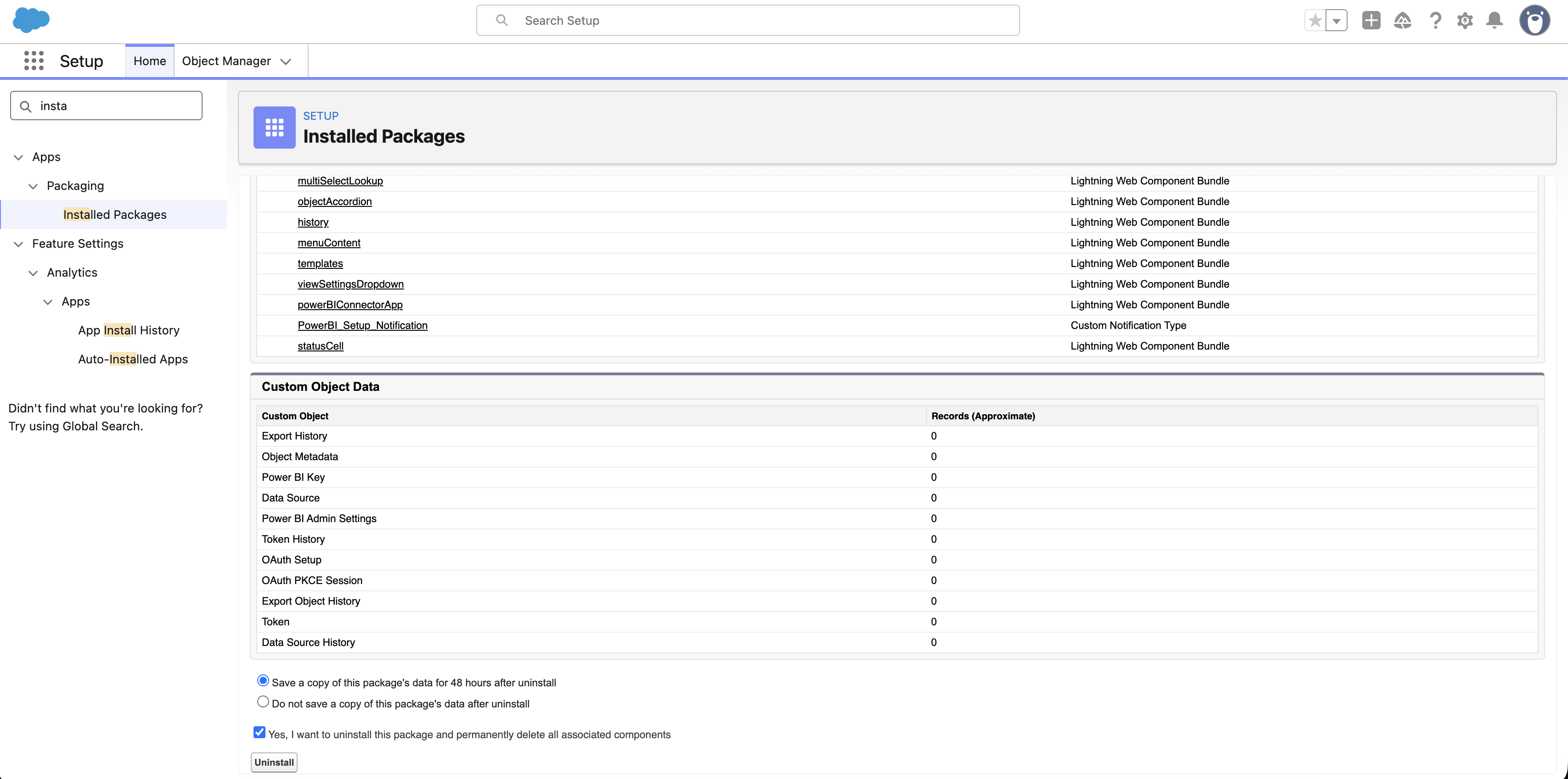 Uninstall confirmation with data-export options