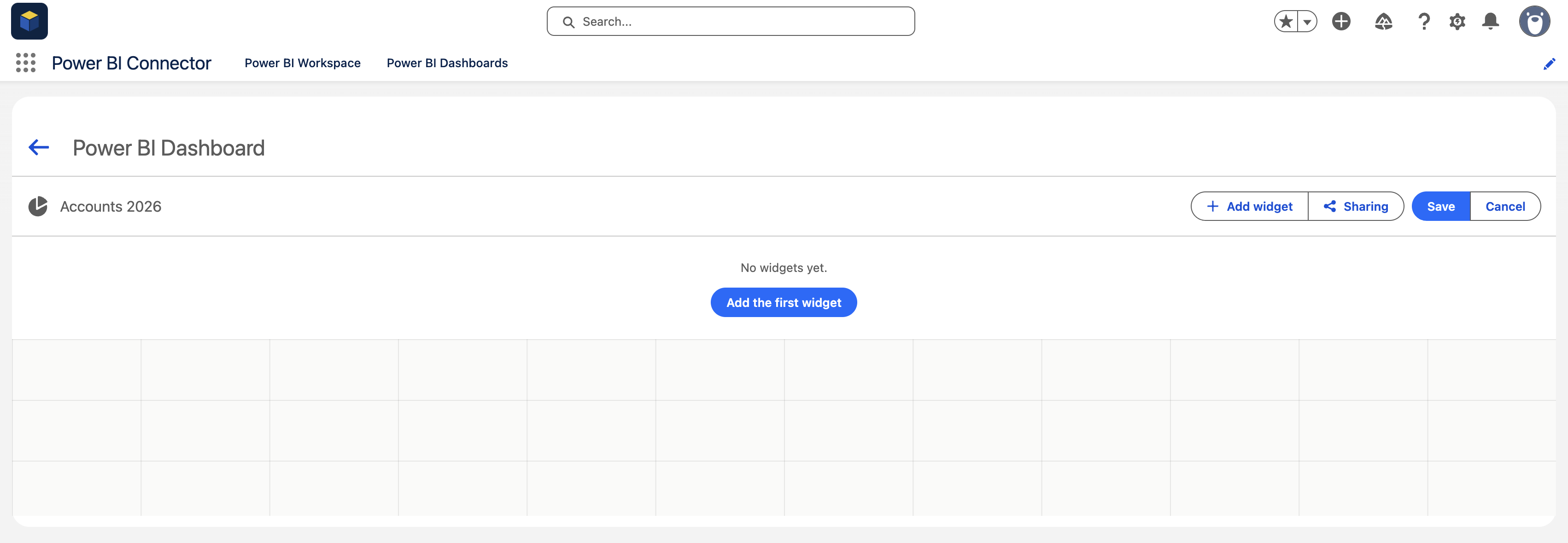 Dashboard edit mode with layout grid and Add widget button