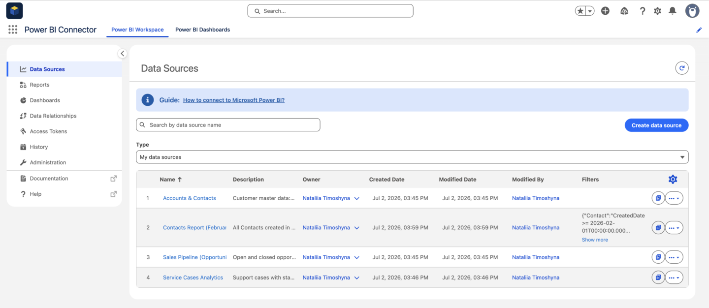 How to Create Data Source | User Guide - Power BI Connector for ...