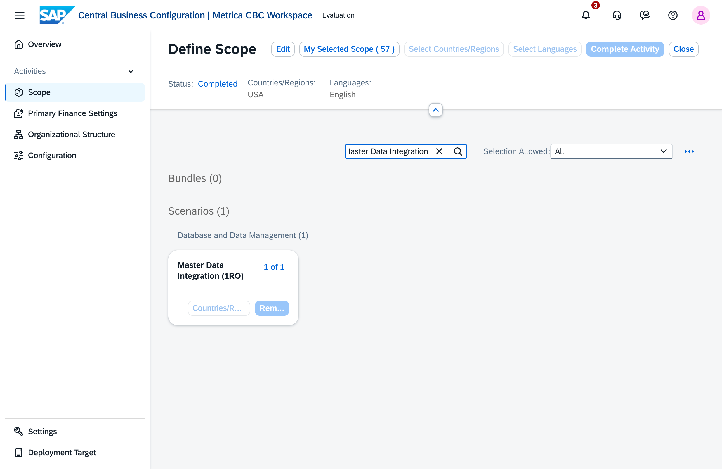 CBC Define Scope - adding Master Data Integration (1RO)