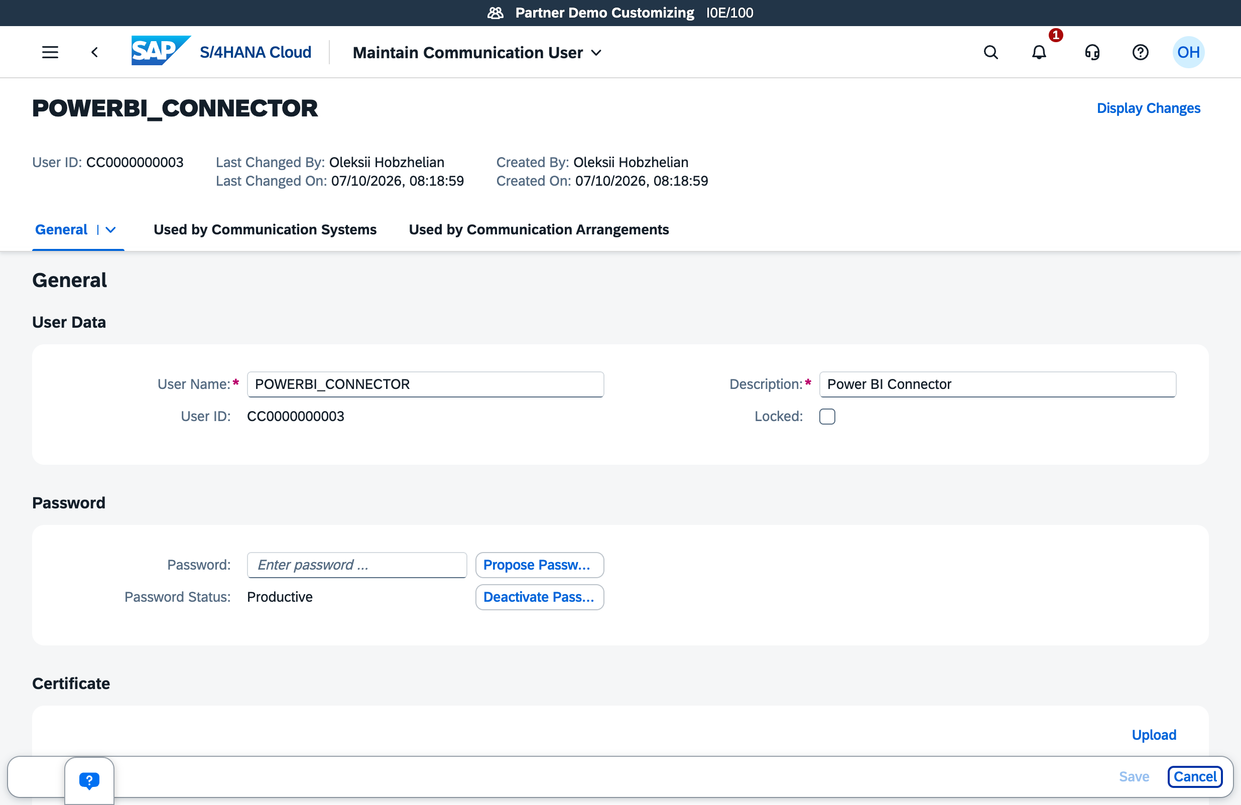 Communication user created confirmation