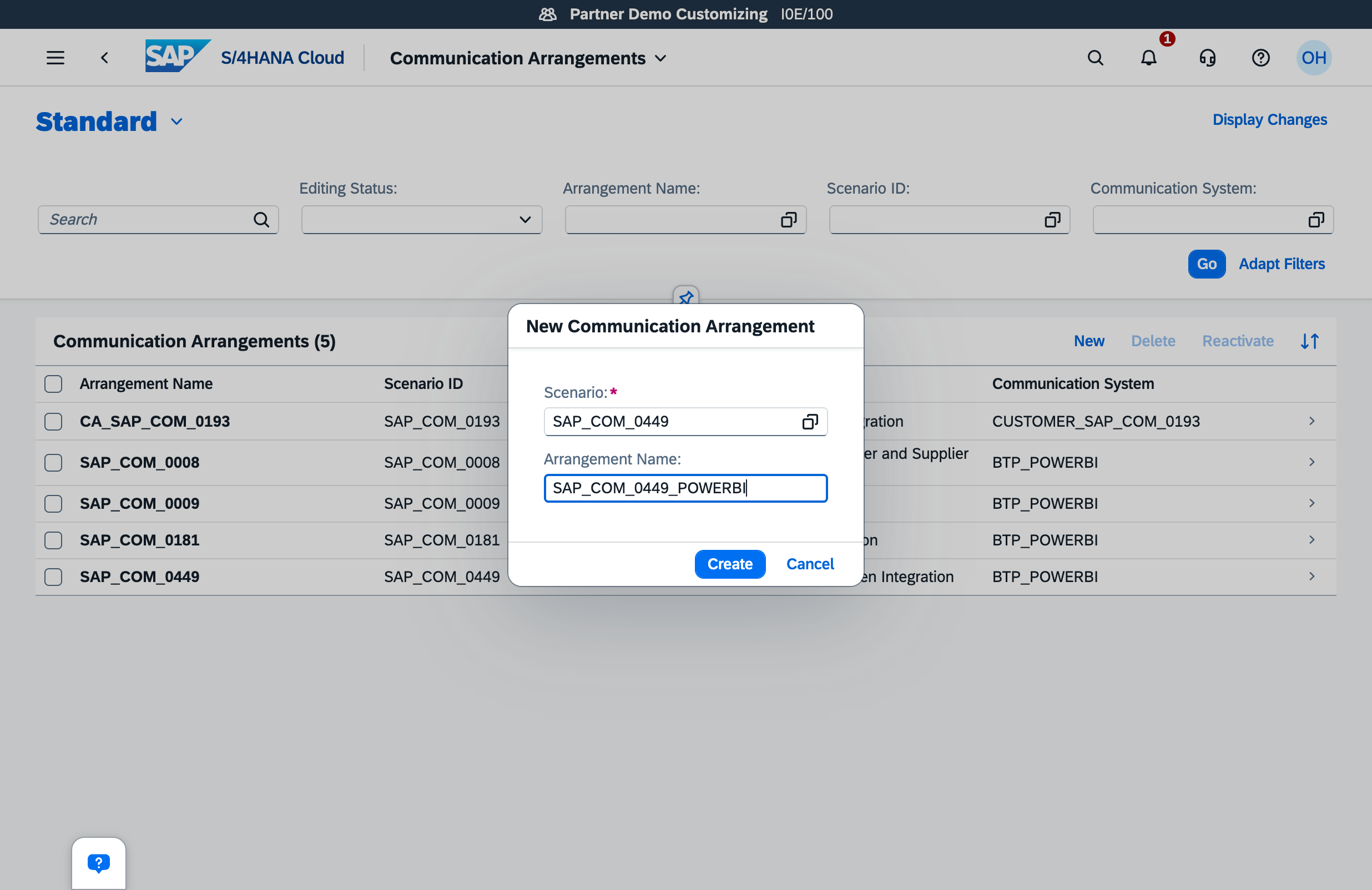 New Communication Arrangement dialog - scenario selection