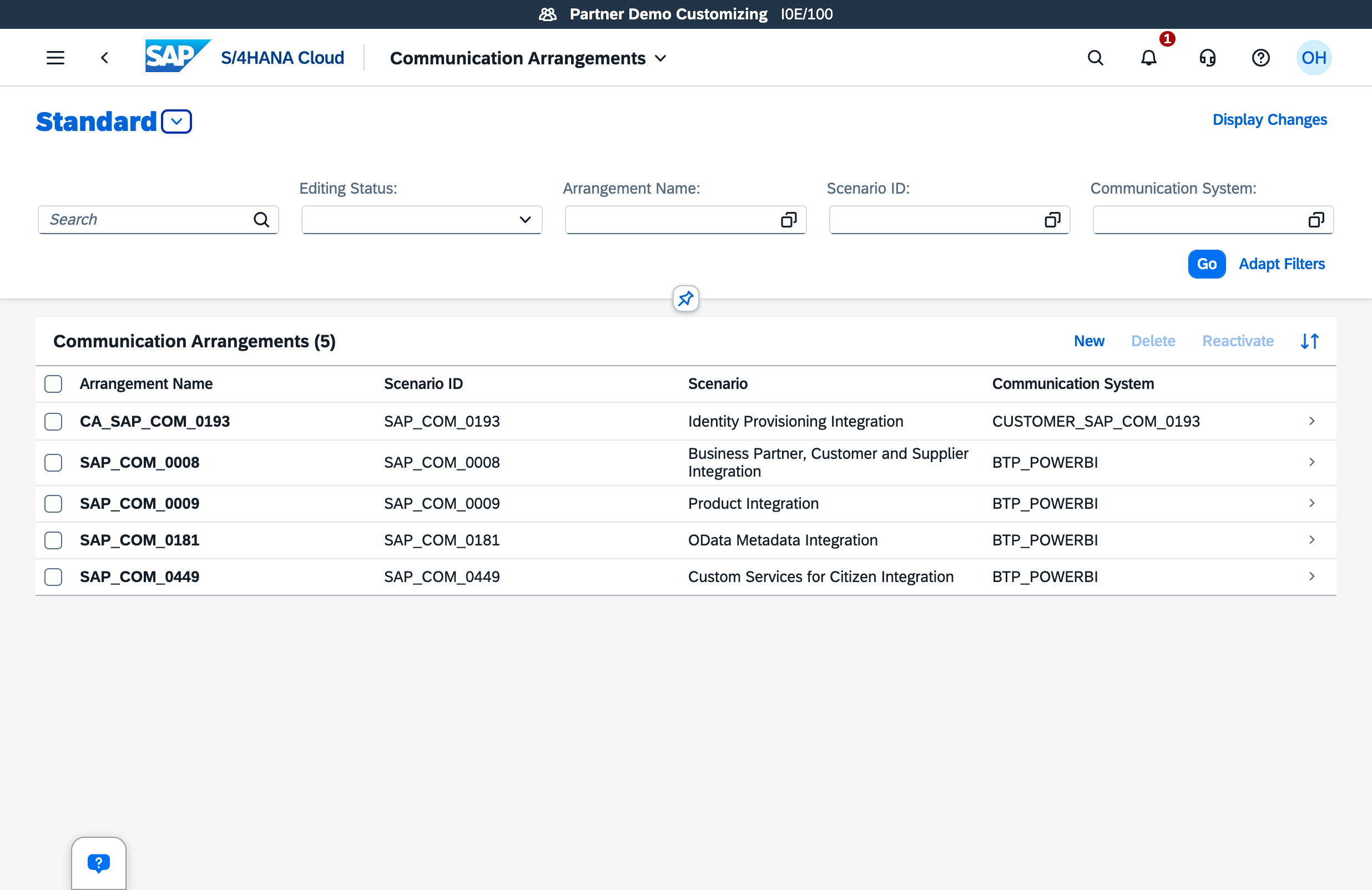 Communication Arrangements - list view