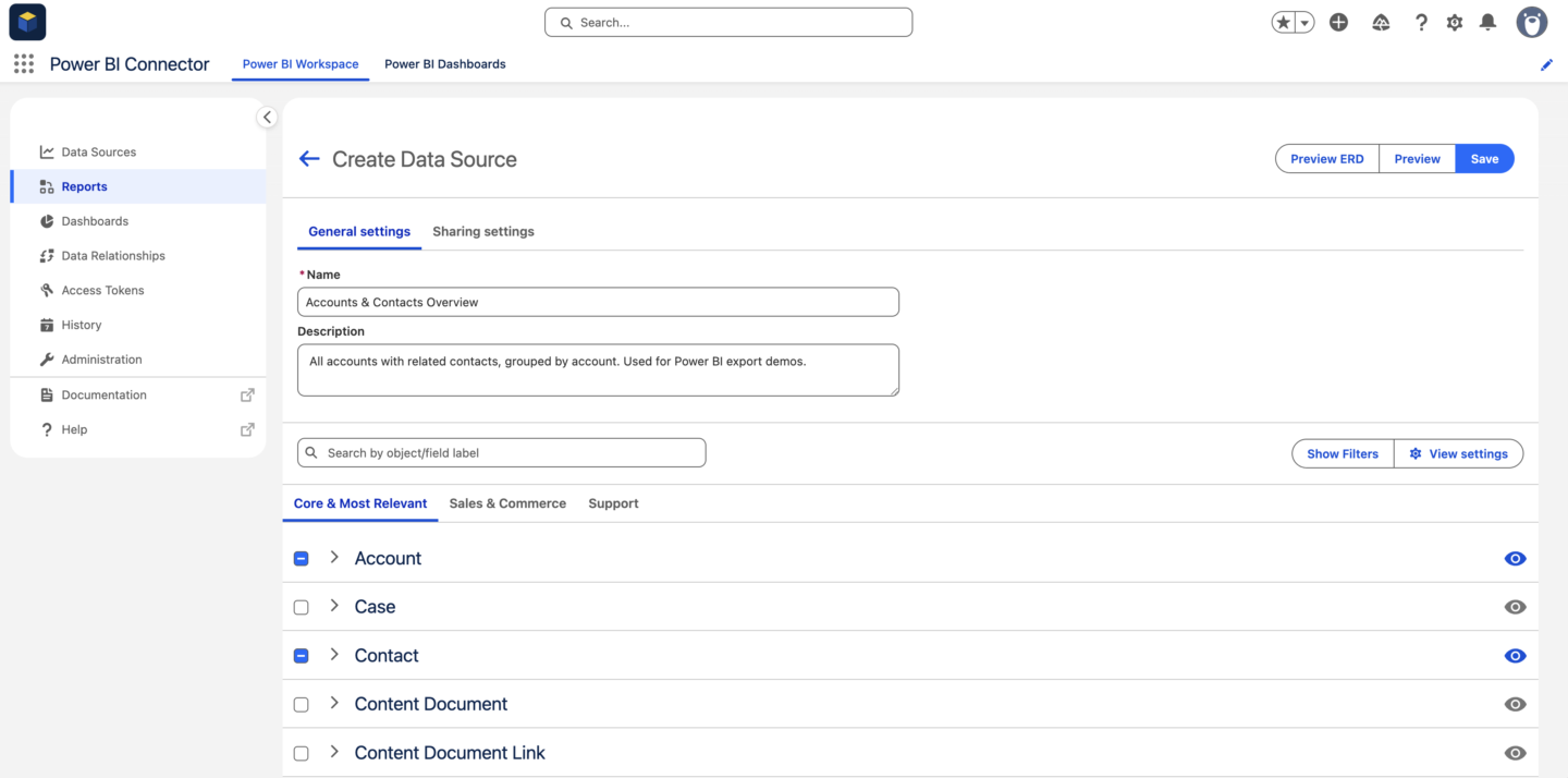 Create a Power BI data source from a Salesforce report