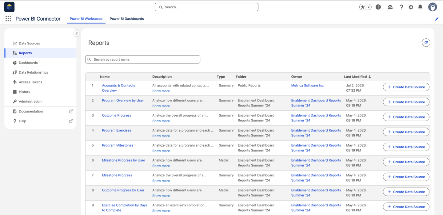 Select a Salesforce report to export to Power BI