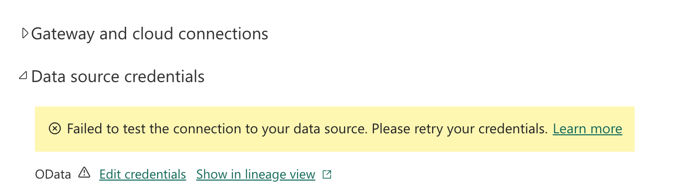 Data source credentials section before the credentials are set