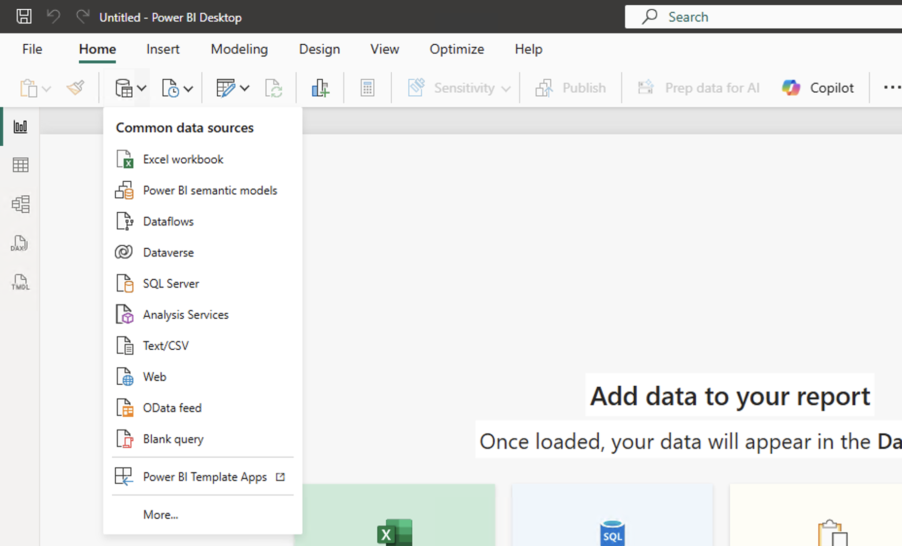 Get data menu with Blank query