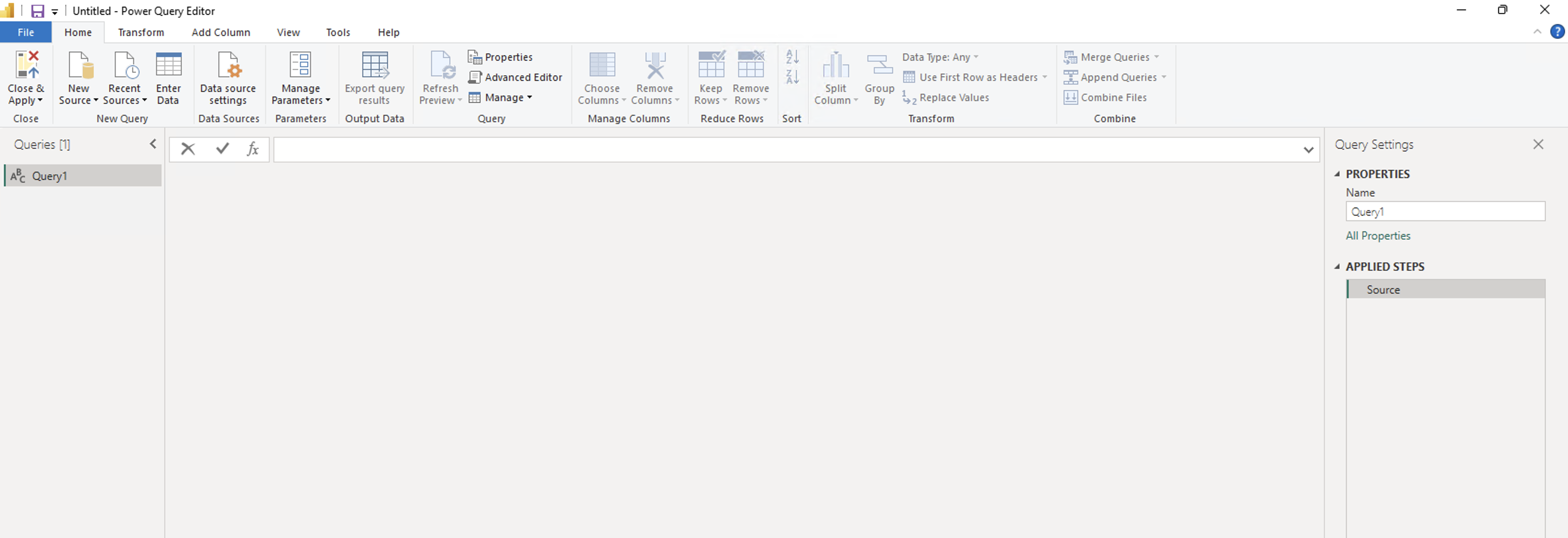 Power Query Editor with Query1