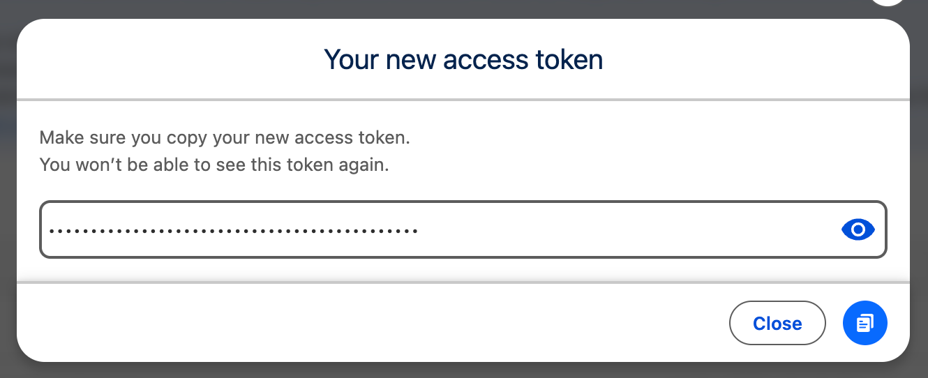 Your new access token dialog