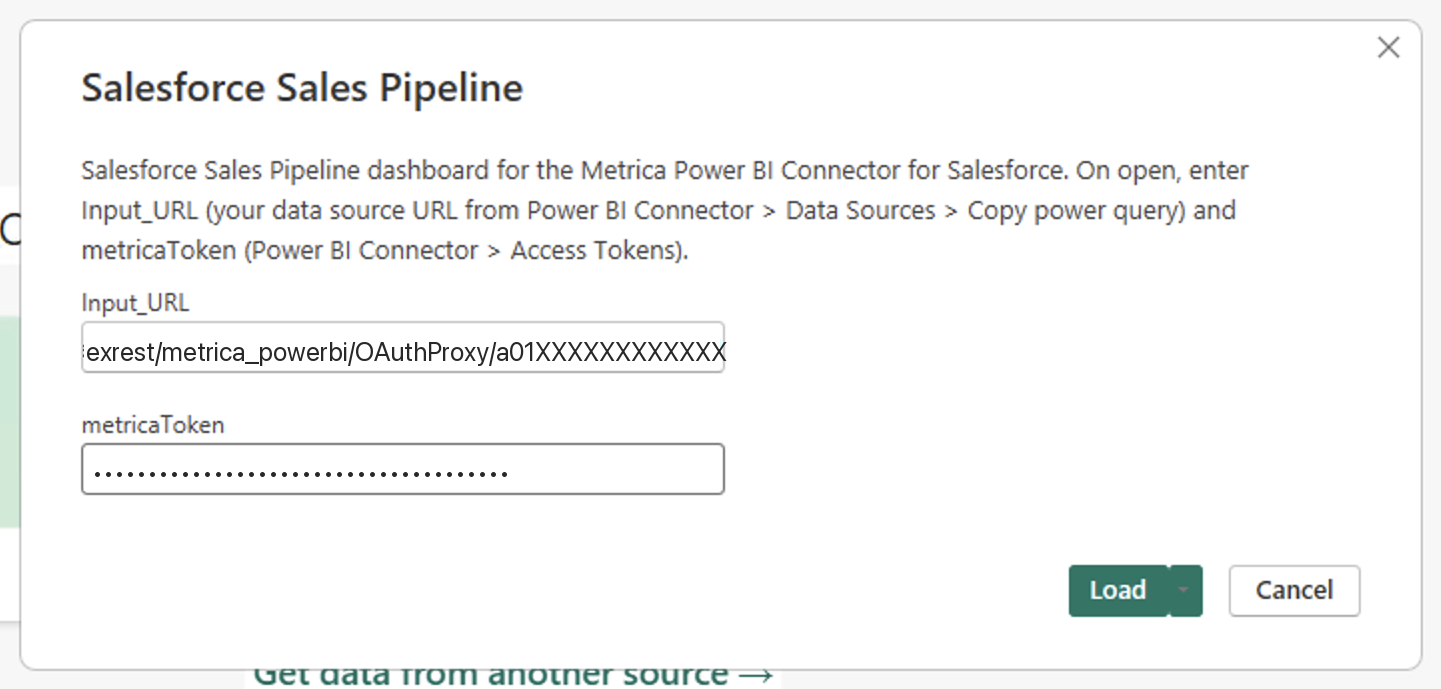 Parameter prompt filled in (token masked)